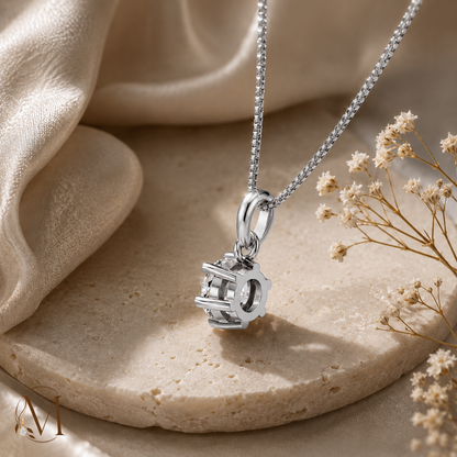 Starlight Solitaire Rhodium plated Pendant 925 Sterling Silver Necklace
