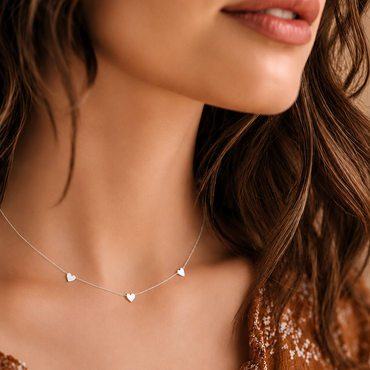 Love Notes Triple Heart Rhodium Plated Necklace