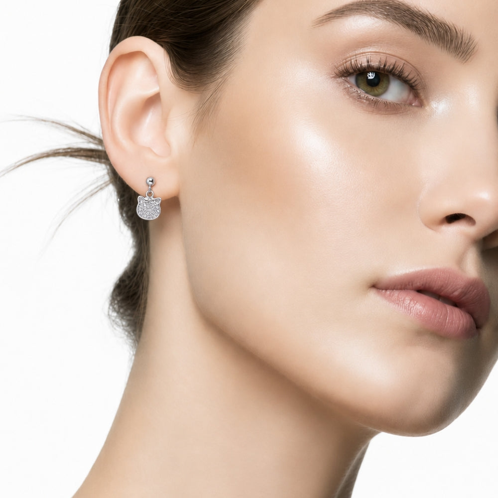 Silver Crystal Bow Drop Earrings