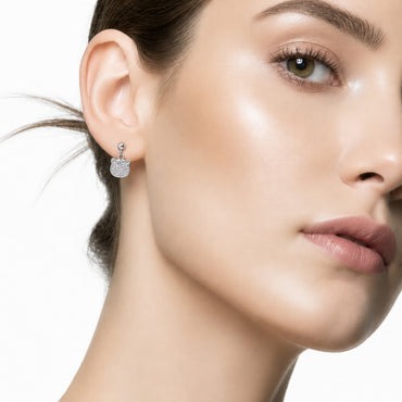 Silver Crystal Bow Drop Earrings