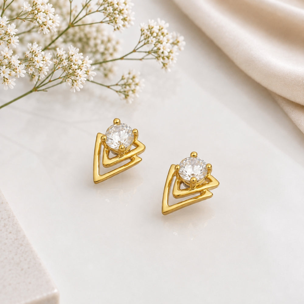 Gold Crystal Triangle Studs