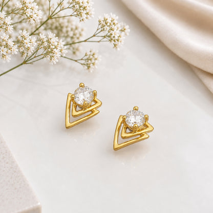 Gold Crystal Triangle Studs