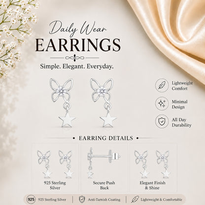 Sparkling Crystal Butterfly Star Drop charms Earing