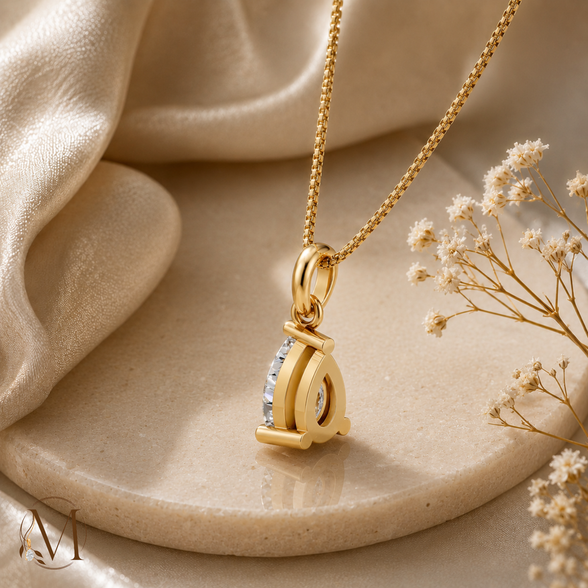 Raindrop Solitaire Gold Plated Pendant Necklace