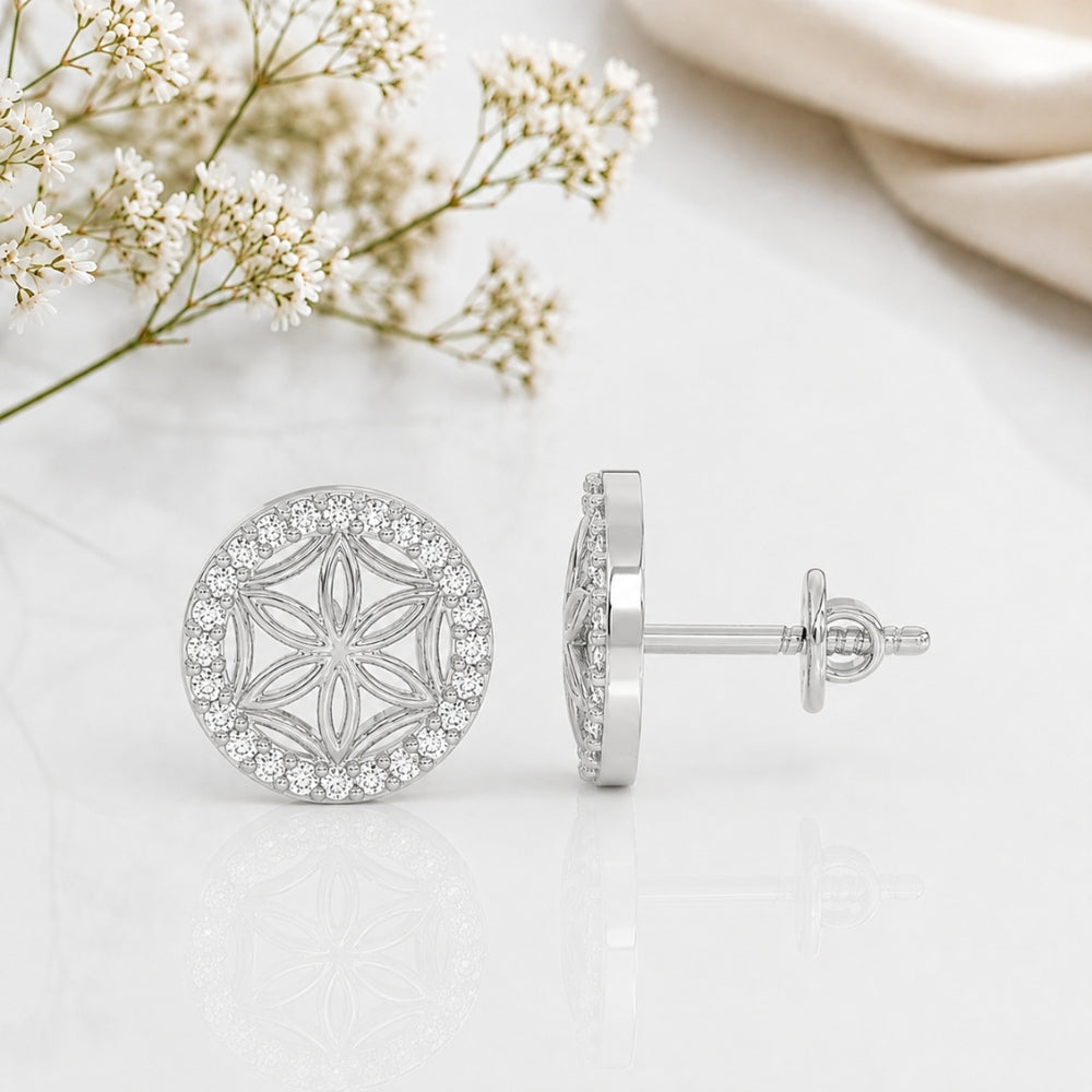 Graceful Floral Design Sparkling Stud Earrings