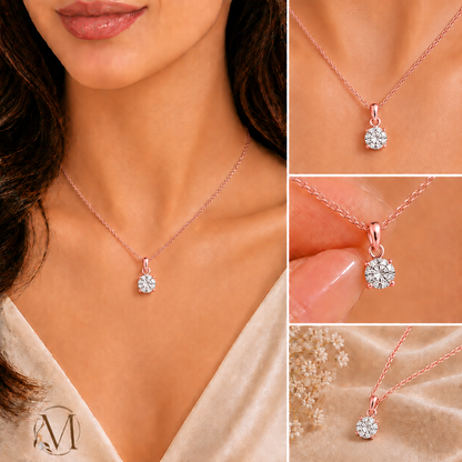 Starlight Solitaire Rose Gold plated Pendant 925 Sterling Silver Necklace