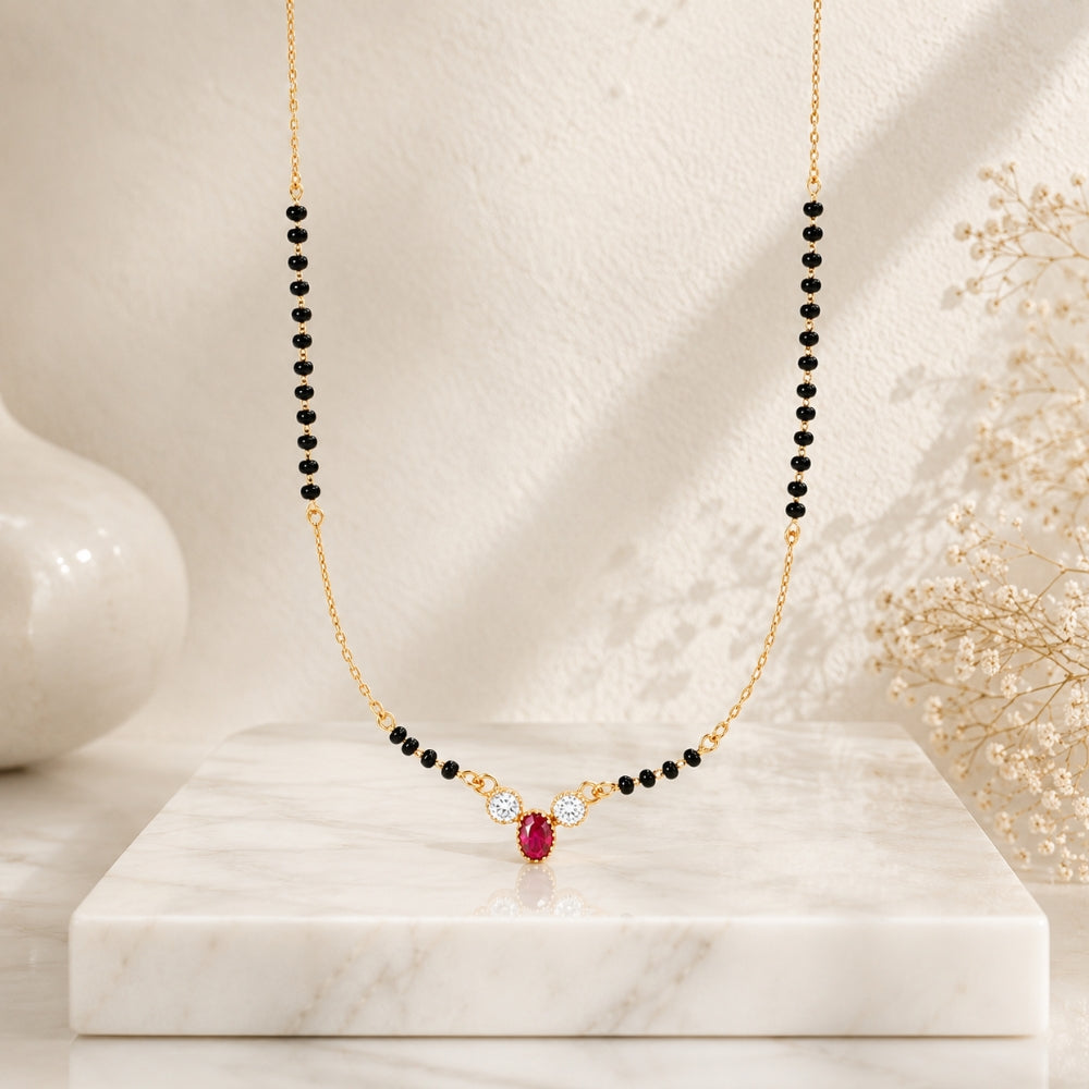 Ruby Dewdrop Three-Stone Mangalsutra.