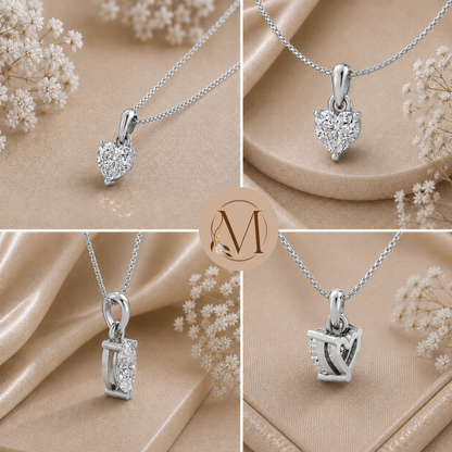 Luminous Heart Rhodium Pendant Necklace