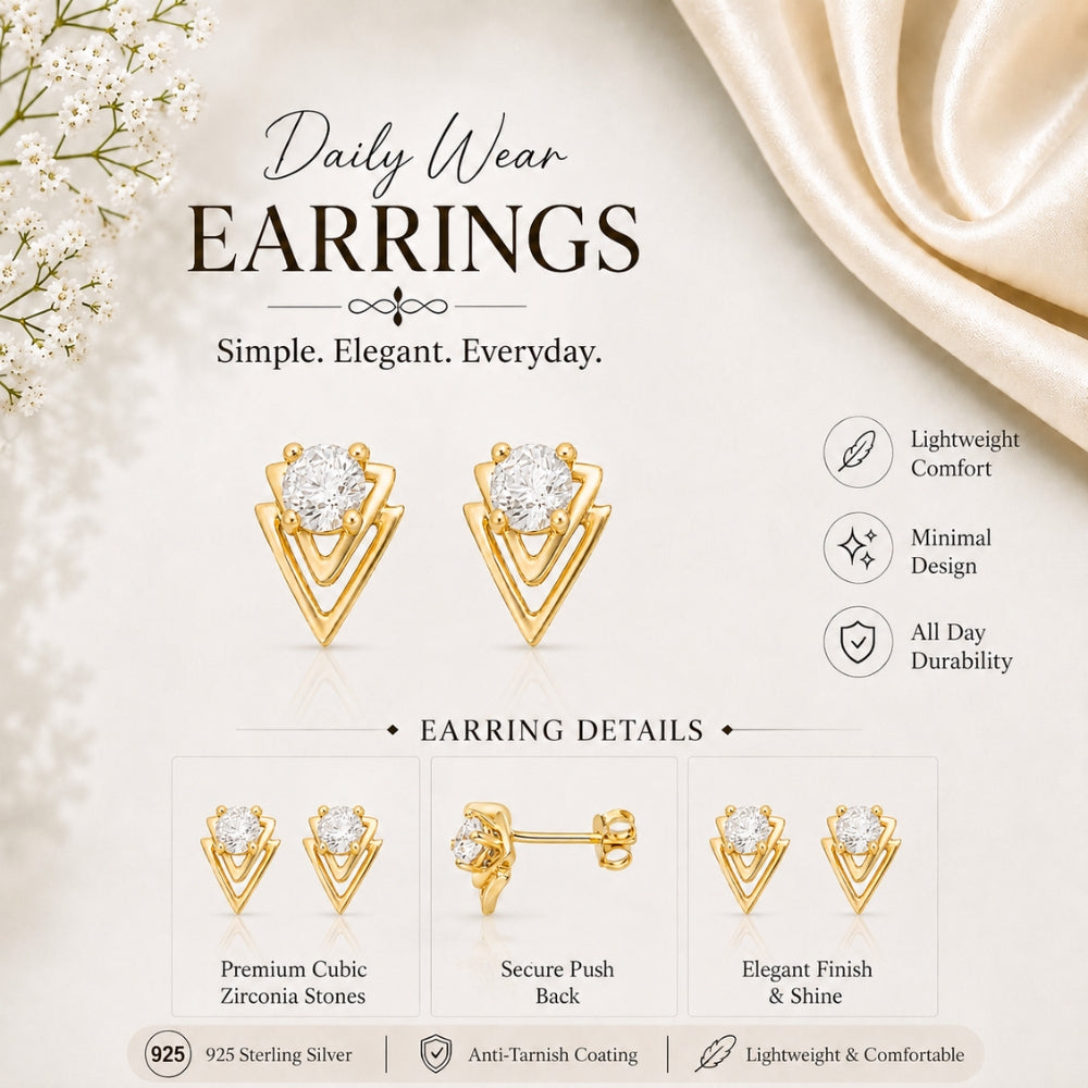 Gold Crystal Triangle Studs
