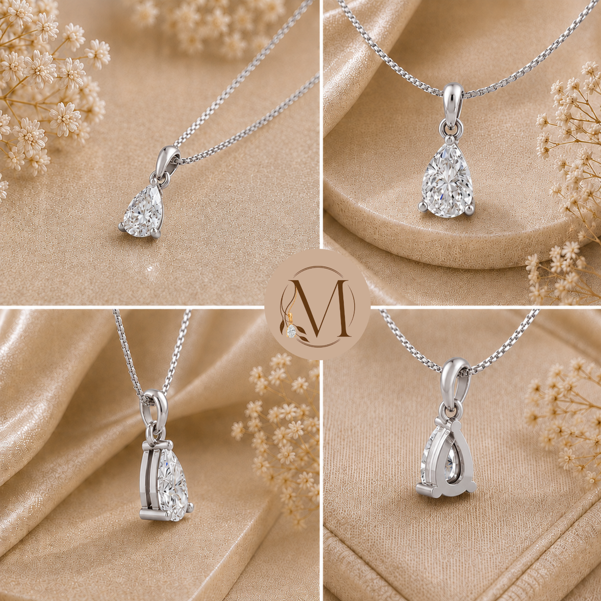 Raindrop Solitaire Rhodium Plated Pendant Necklace