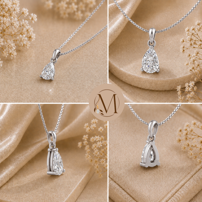 Raindrop Solitaire Rhodium Plated Pendant Necklace