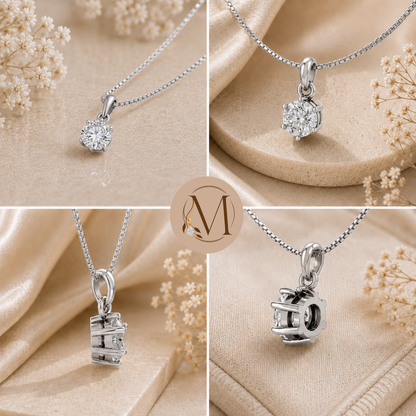 Starlight Solitaire Rhodium plated Pendant 925 Sterling Silver Necklace