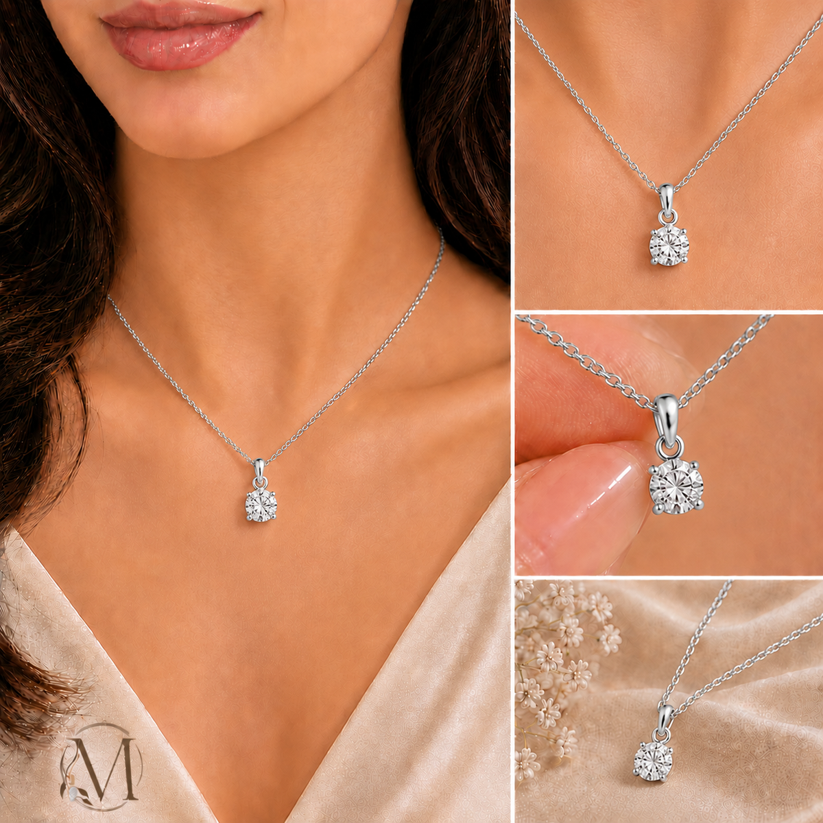 Starlight Solitaire Rhodium plated Pendant 925 Sterling Silver Necklace