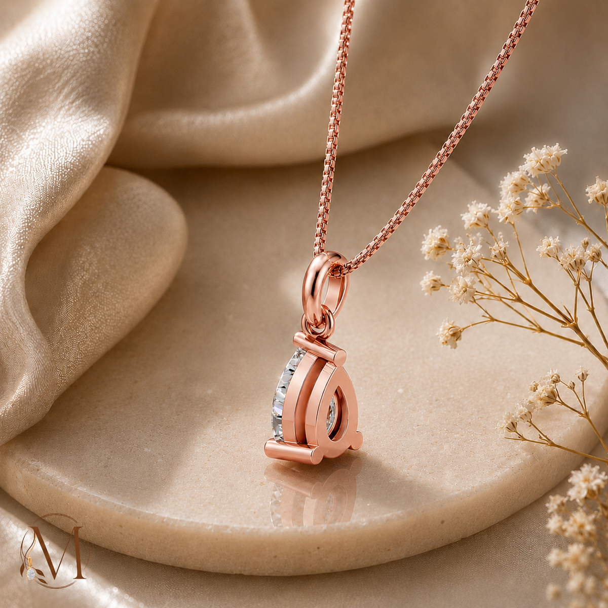 Raindrop Solitaire Rose Gold Plated Pendant Necklace