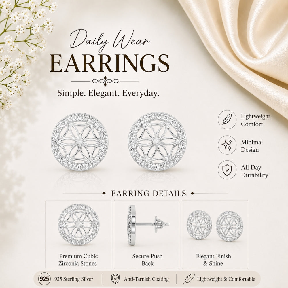Graceful Floral Design Sparkling Stud Earrings