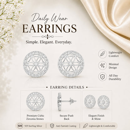 Graceful Floral Design Sparkling Stud Earrings
