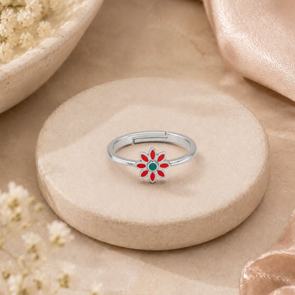 Coral Bloom Enamel Floral Adjustable Toe Rings