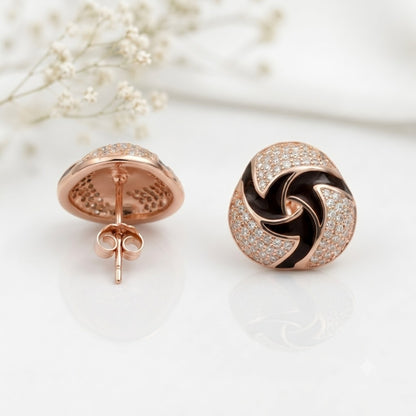 Rose Gold Black Swirl Crystal Stud Earrings