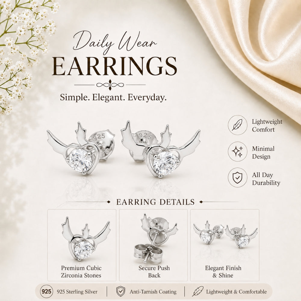 Silver Crystal Heart Sparkle Earrings