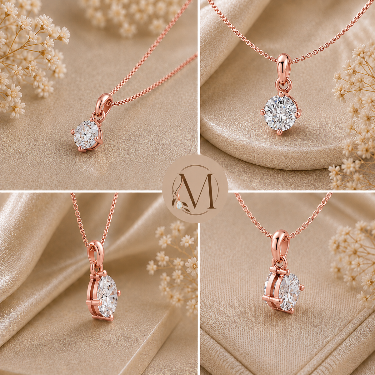 Starlight Solitaire Rose Gold plated Pendant 925 Sterling Silver Necklace