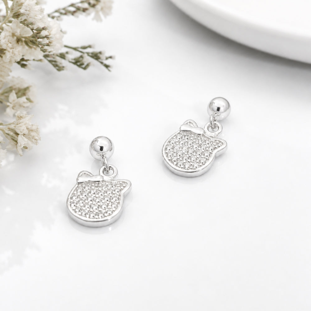 Silver Crystal Bow Drop Earrings