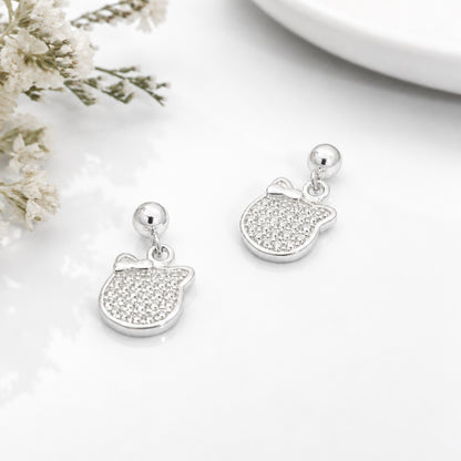 Silver Crystal Bow Drop Earrings