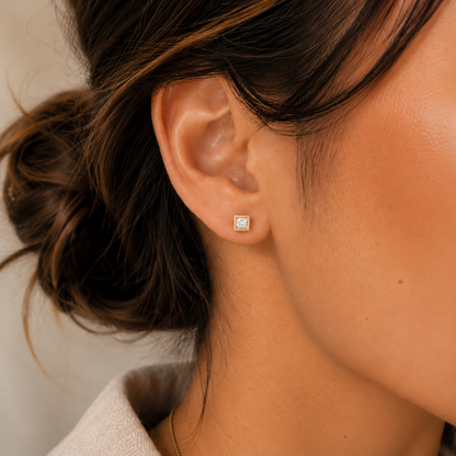 Square CZ Stone stud Earrings