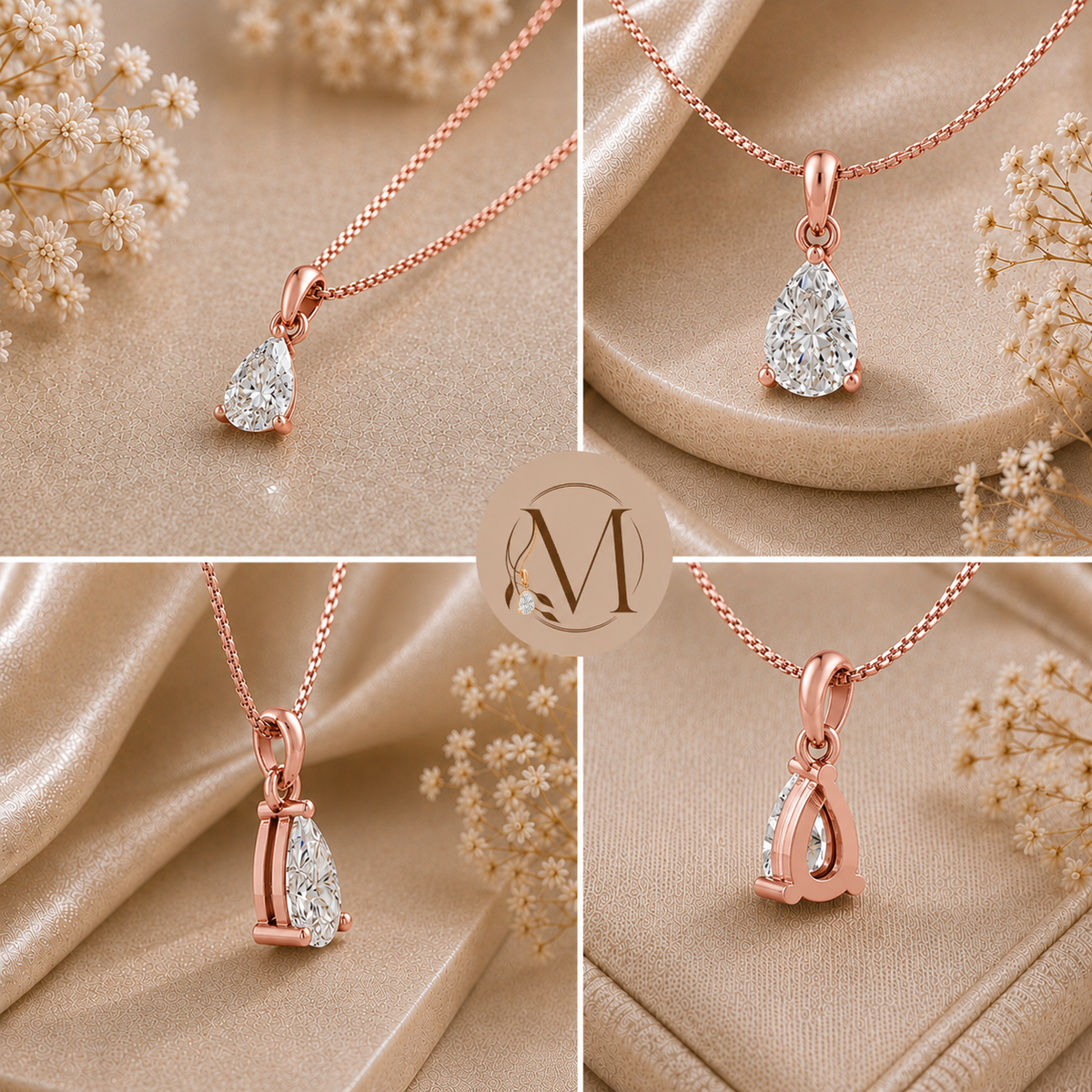 Raindrop Solitaire Rose Gold Plated Pendant Necklace