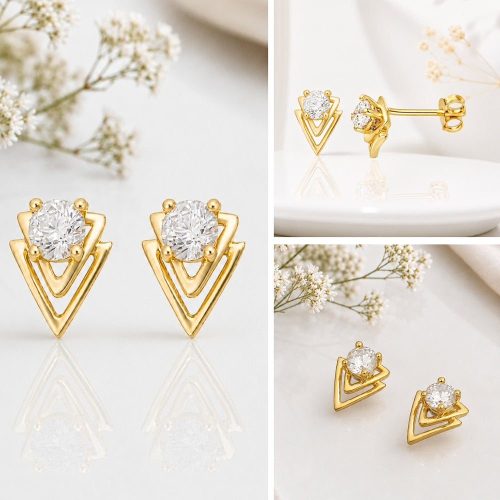 Gold Crystal Triangle Studs