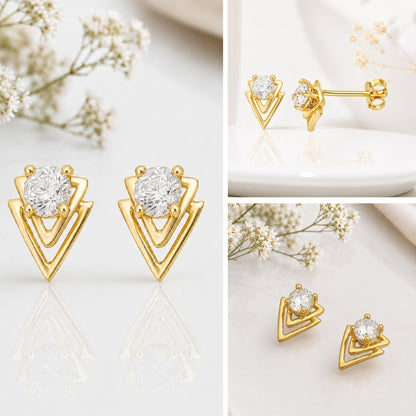 Gold Crystal Triangle Studs