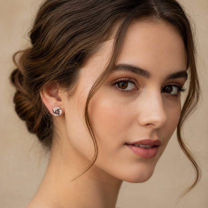 Rose Gold Black Swirl Crystal Stud Earrings