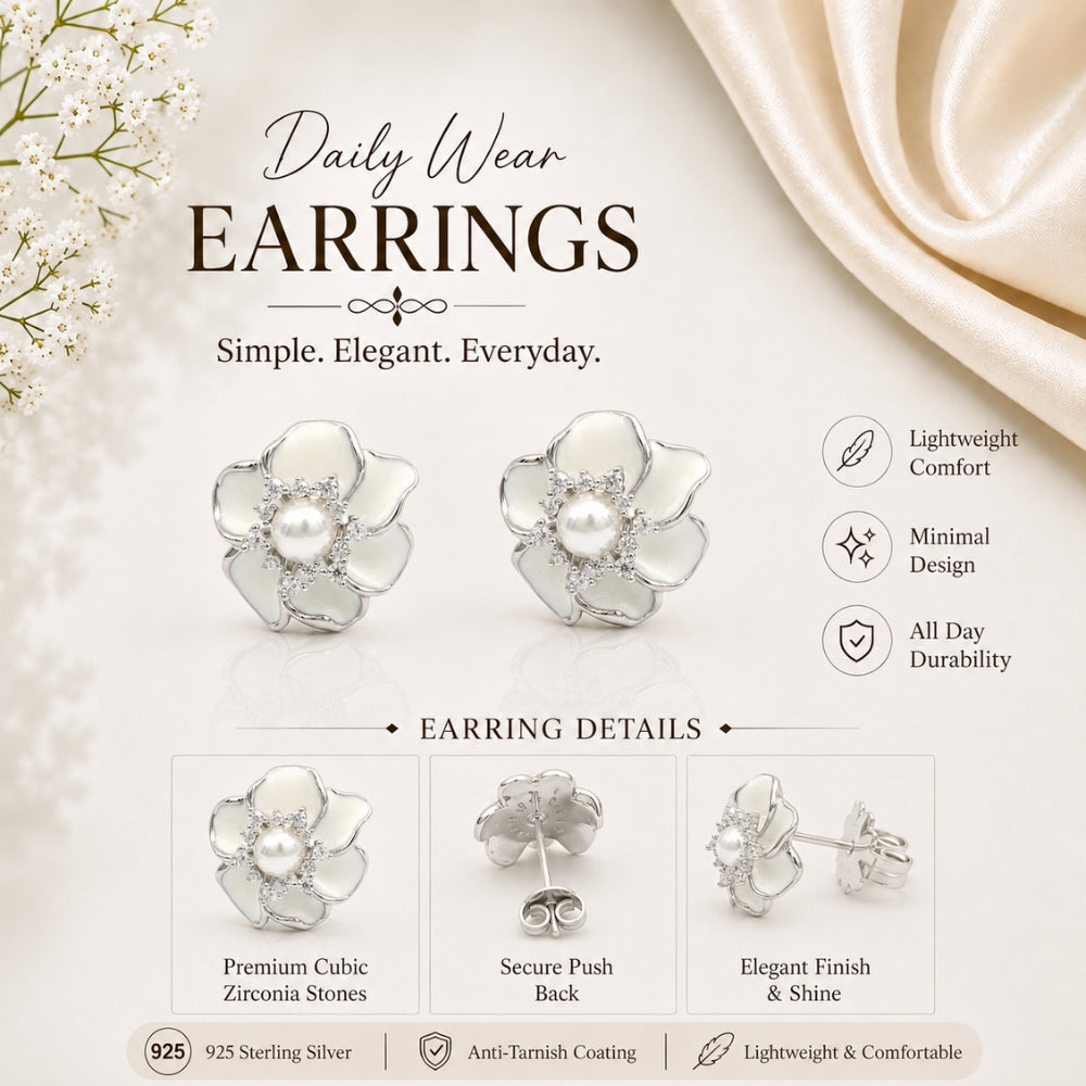 White Pearl Flower Earrings