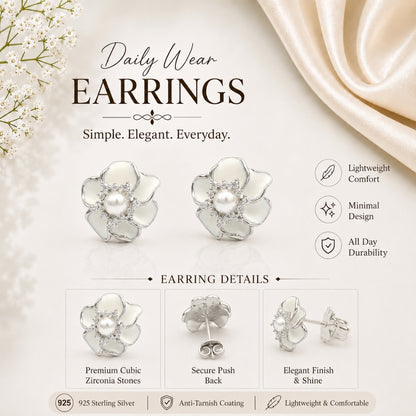 White Pearl Flower Earrings