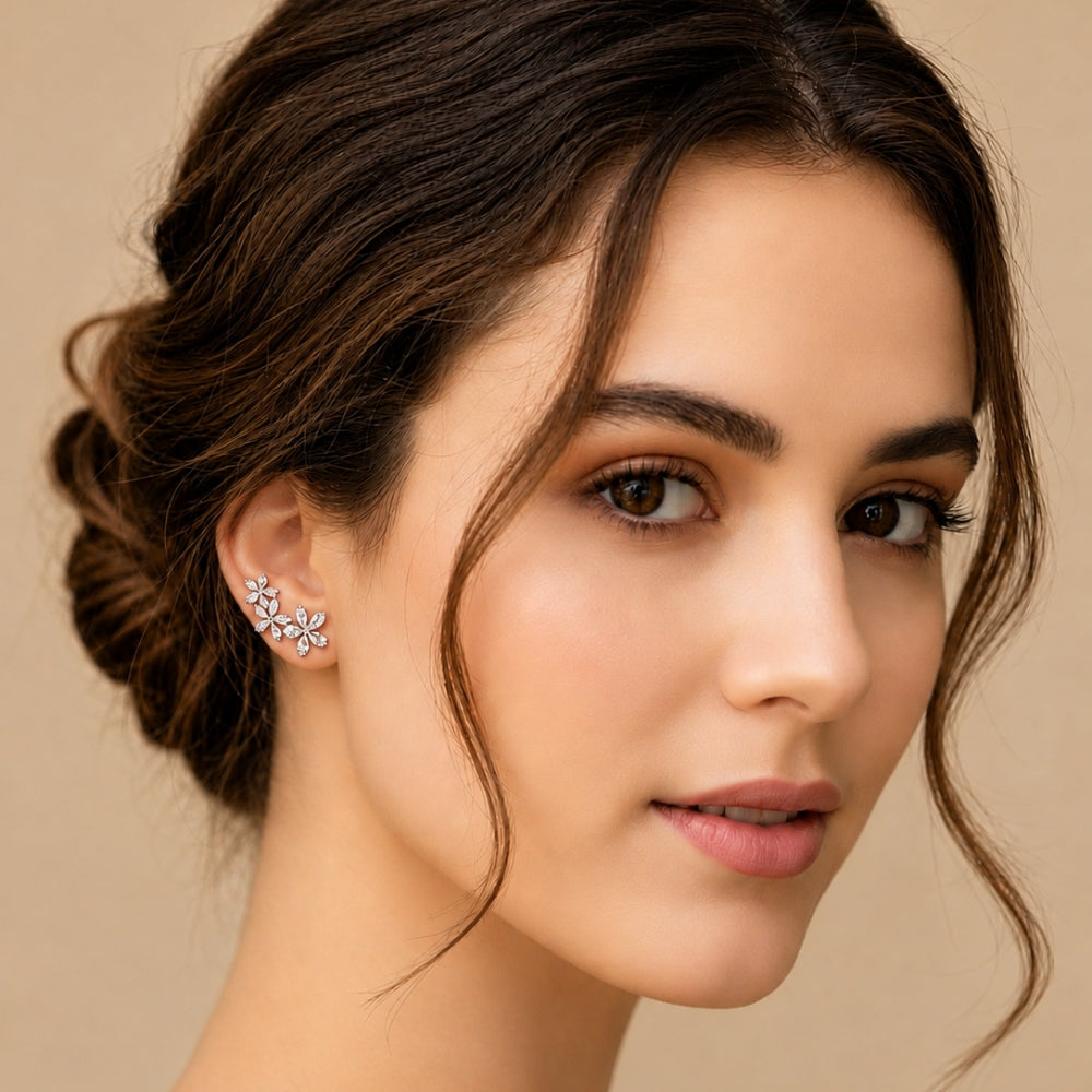 Three Flower Stone Ear Cuff