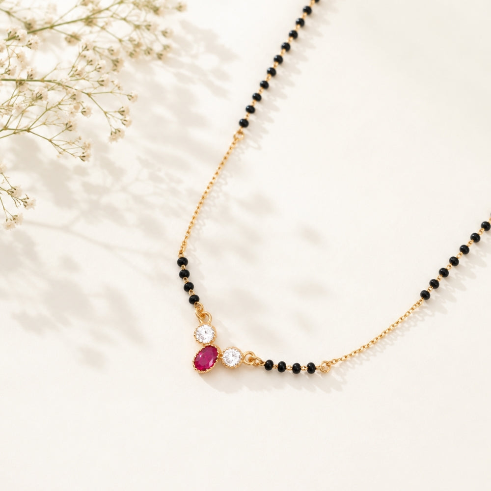 Ruby Dewdrop Three-Stone Mangalsutra.