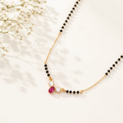 Ruby Dewdrop Three-Stone Mangalsutra.