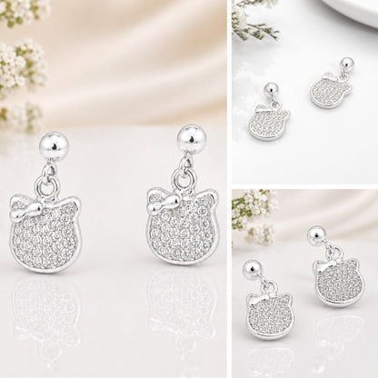 Silver Crystal Bow Drop Earrings