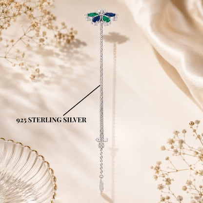 Emerald Sapphire Bloom Multicolour Floral Adjustable Silver Bracelet.