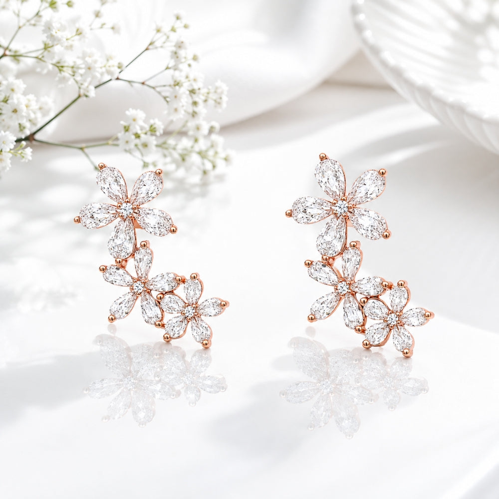 Three Flower Stone Ear Cuff
