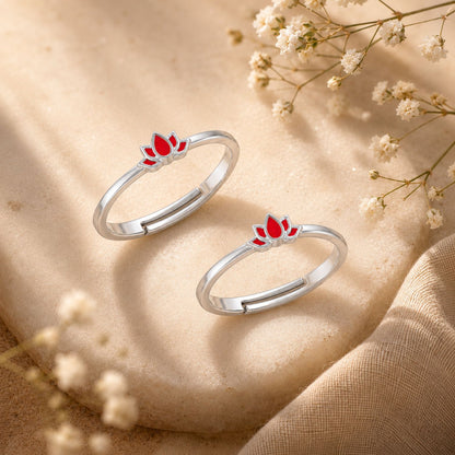 Crimson Lotus Enamel Adjustable Silver Toe Rings