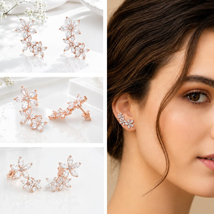 Three Flower Stone Ear Cuff
