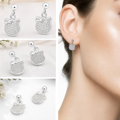 Silver Crystal Bow Drop Earrings