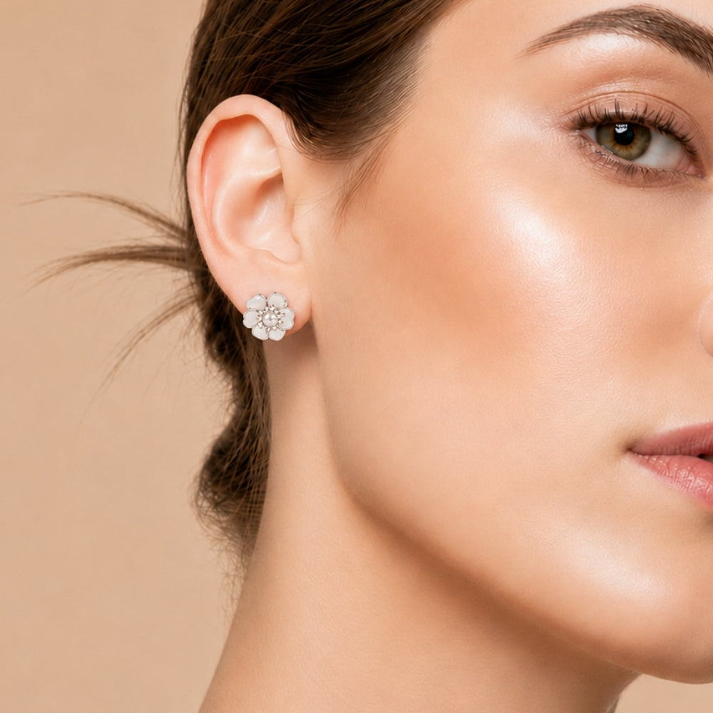 White Pearl Flower Earrings