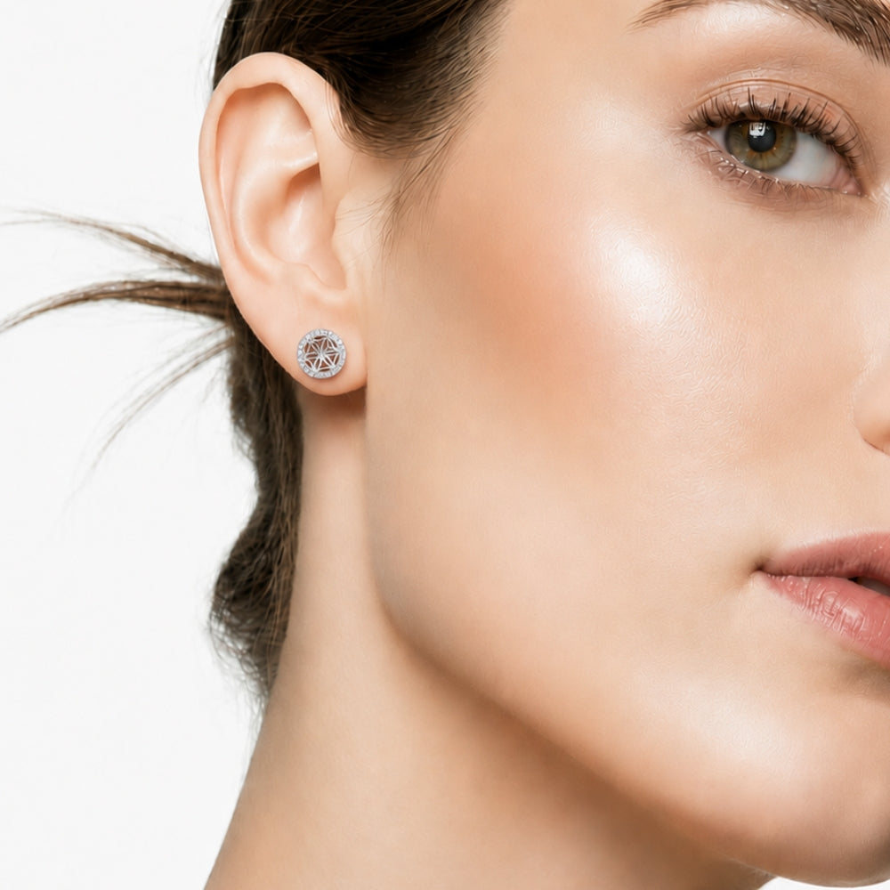 Graceful Floral Design Sparkling Stud Earrings