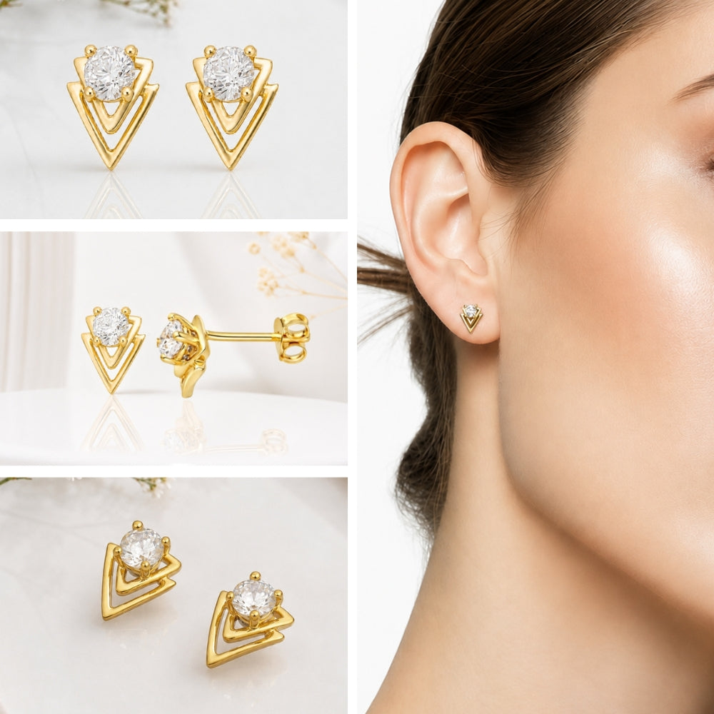 Gold Crystal Triangle Studs