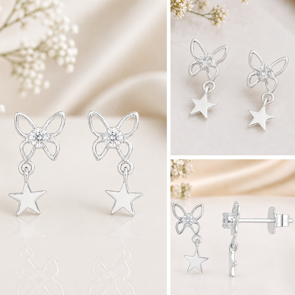 Sparkling Crystal Butterfly Star Drop charms Earing