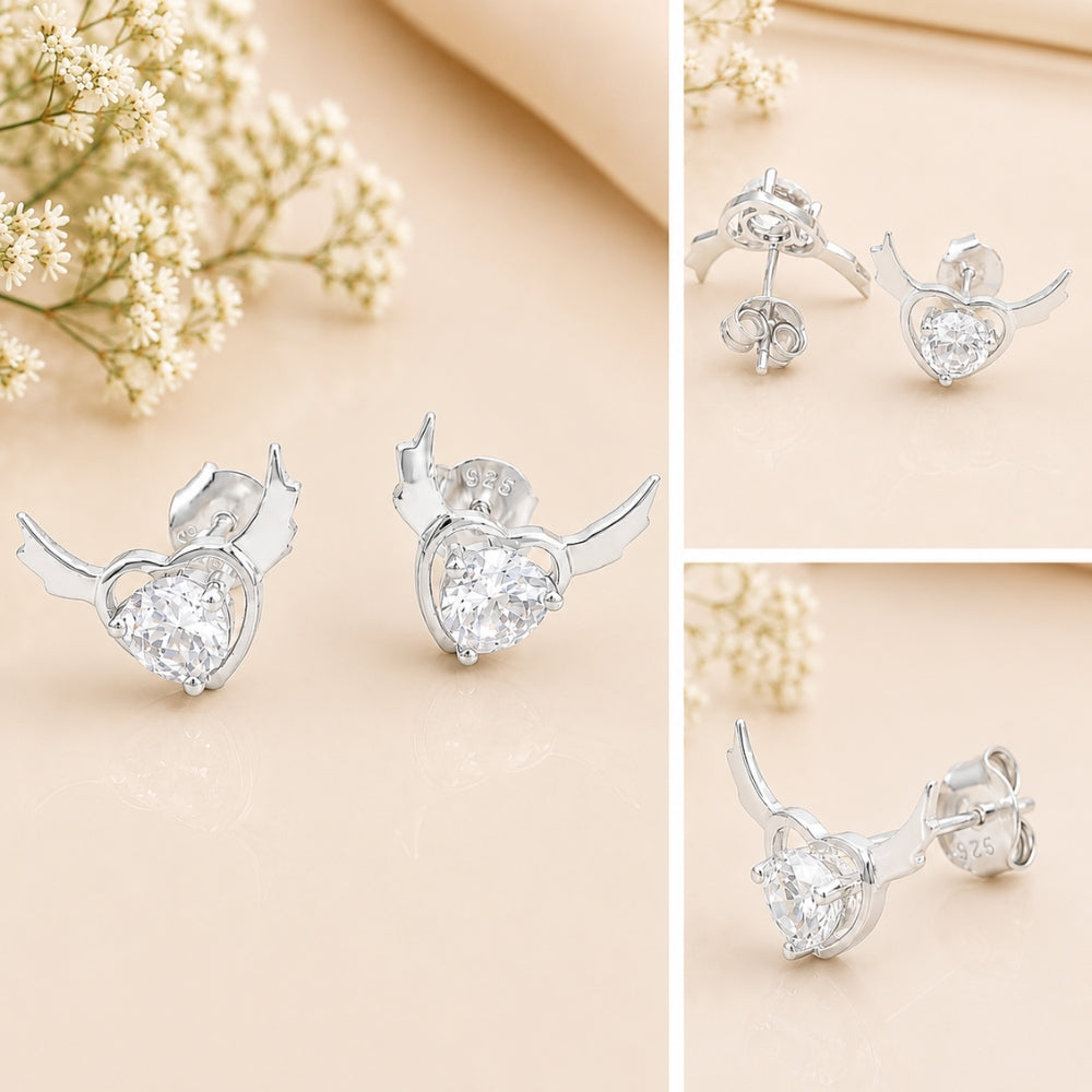 Silver Crystal Heart Sparkle Earrings