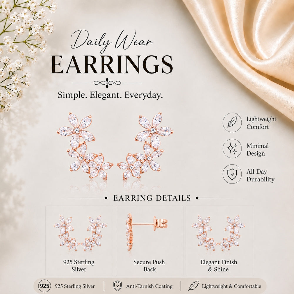 Three Flower Stone Ear Cuff