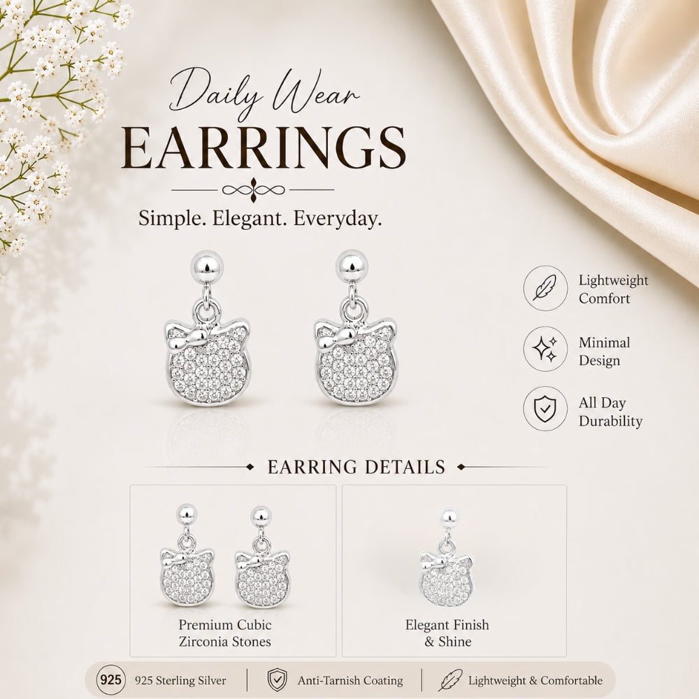 Silver Crystal Bow Drop Earrings