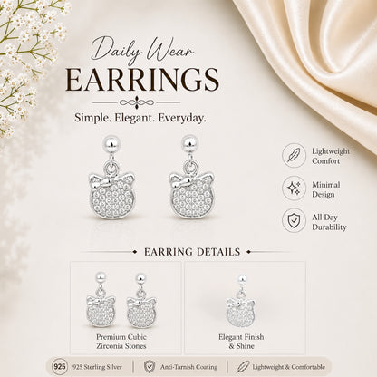 Silver Crystal Bow Drop Earrings